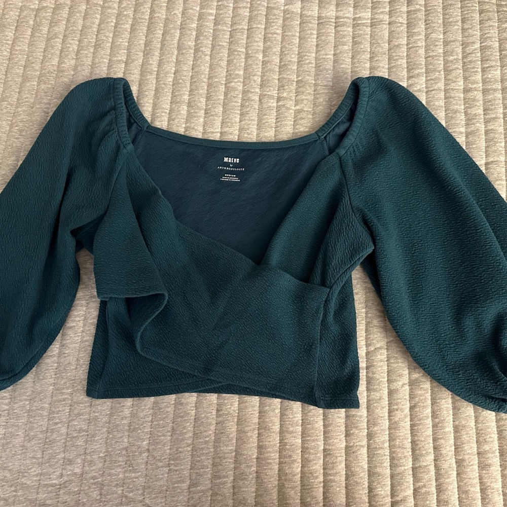 Maeve Teal Wrap Blouse for Women - Picture 2 of 3